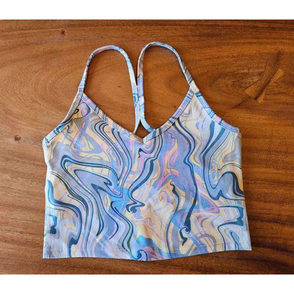 Gottex Size S Colourful Blue Purple Marbled Racerback Crop Top Sports Bra